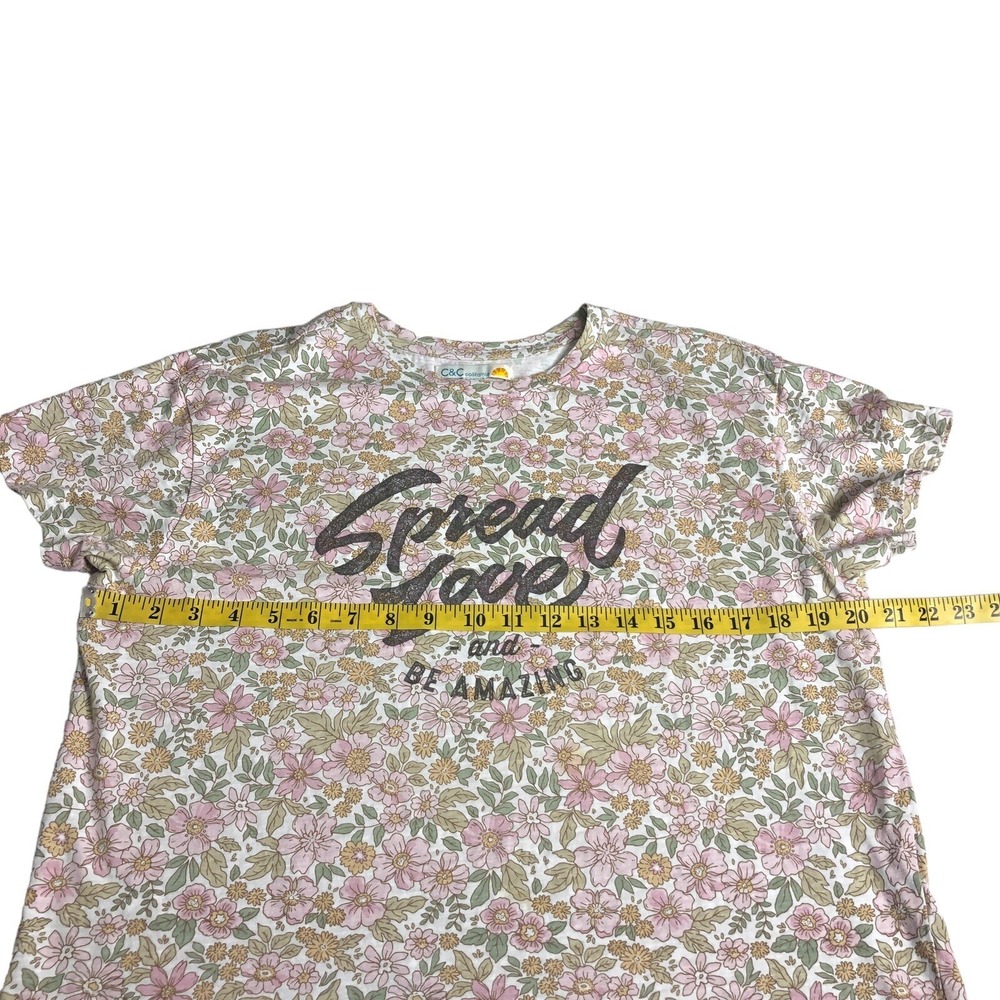 C&C California Top Womens M Floral Spread Love Graphic Preppy Boho Cottagecore - Picture 10 of 11
